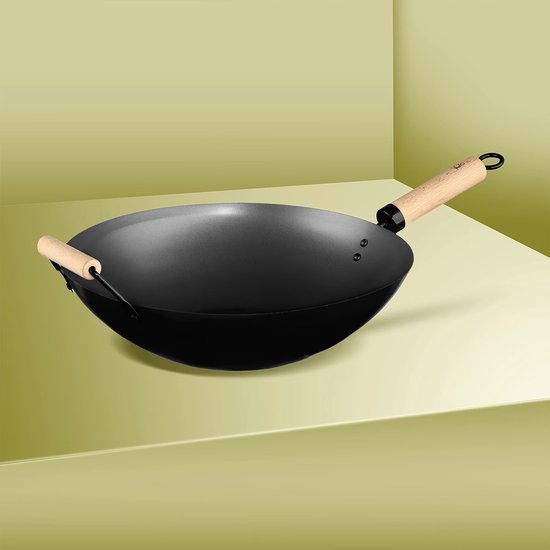 5Five Wok-/Snack-/Bratpfanne – Professional – mit Antihaftbeschichtung – Metall/Holz – D35 x H16 cm – Küchenpfannen – für alle Wärmequellen außer Induktion