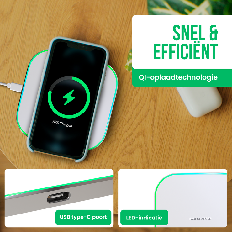 Strex Wireless Charger 15W - Inklusive Kabel - QI-Schnellladegerät - Wireless Charger - Schnellladegerät - LED-Anzeige - Weiß