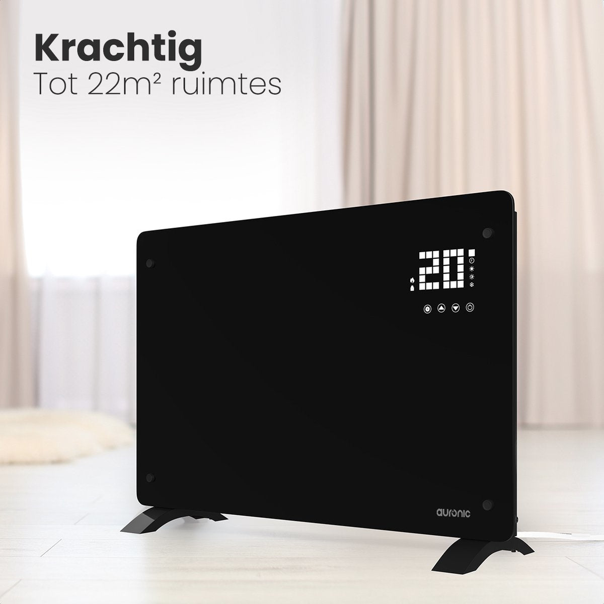 Auronic Elektroherd - Mit Thermostat und Fernbedienung - Bis zu 22 m3 - 2000 W - Schwarz