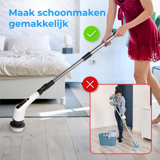 Nuvance - Elektrische Reinigungsbürste - Inkl. 7 Aufsätze - Elektrische Reinigungsbürste - Schrubber mit Stiel - Handbürste