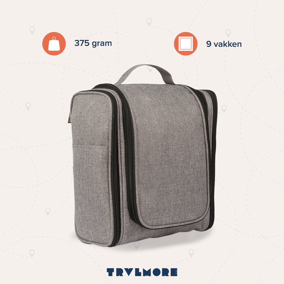 TRVLMORE Kulturtasche XL - Hängend mit Haken - Grau