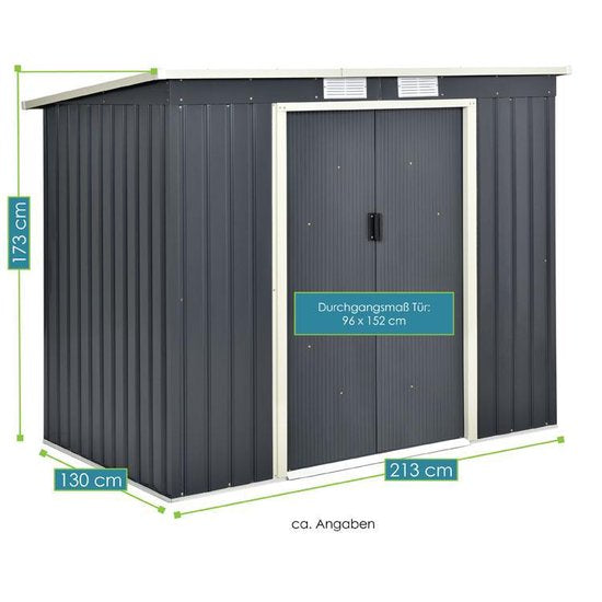 Juskys Metall-Gartenhaus M - 213 × 130 × 173cm - schwarz