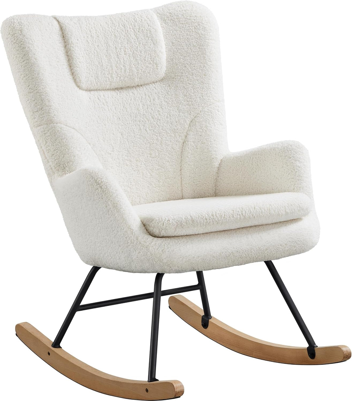 Yaheetech Schaukelstuhl Boucle Weiß mit klappbarer Rückenlehne – 82,5 x 70 x 95,5 cm