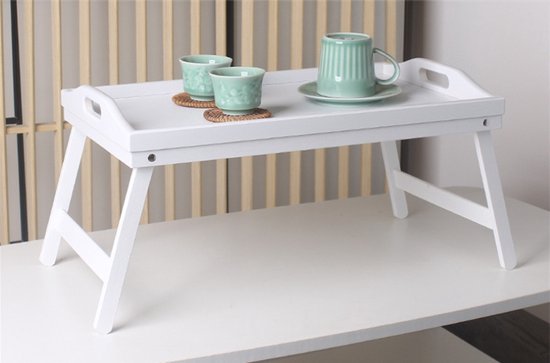 Ceruzo Frühstück-im-Bett-Tablett – Zusammenklappbarer Betttisch aus Bambus, 50 x 30 cm – Weiß