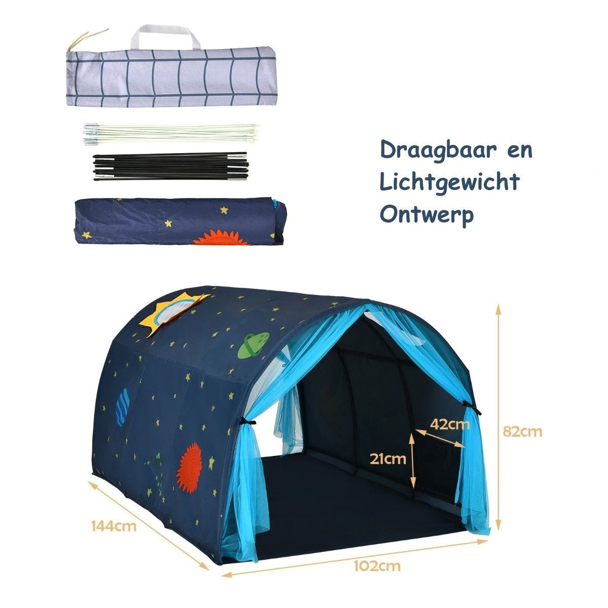 Coast Cot Princess Kinderspielhaus Kinderzelt mit Fenster & Tasche & Vorhang Blau
