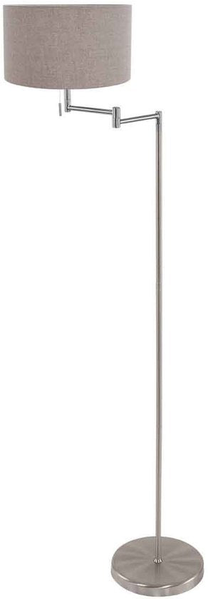 Stehlampe Bella 3879ST in Stahloptik mit grauem Velours-Lampenschirm, ausklappbar, aus Metall und Textil, Höhe 154 cm, Durchmesser des Lampenschirms 30 cm – Mexlite