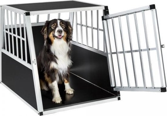 tectake Hundetransportbox - 90 x 66 x 69,5 cm - Schwarz/Silber
