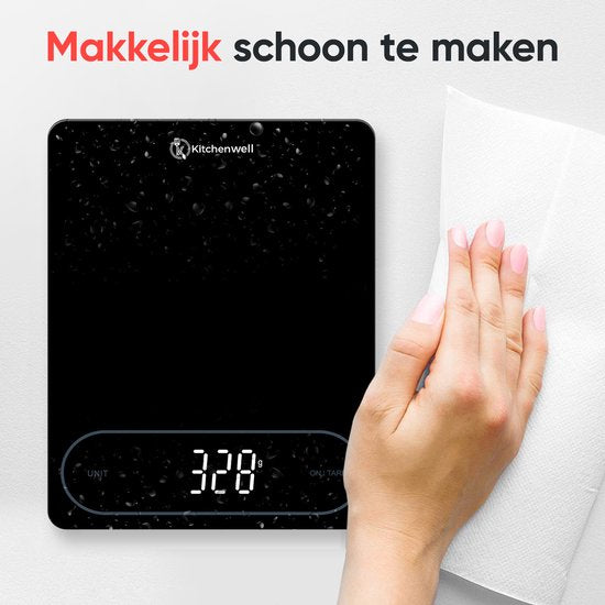 Kitchenwell Digitale Präzisions-Küchenwaage – Küchenwaage – 1 g – 12 kg – Tara-Funktion – USB – Schwarz