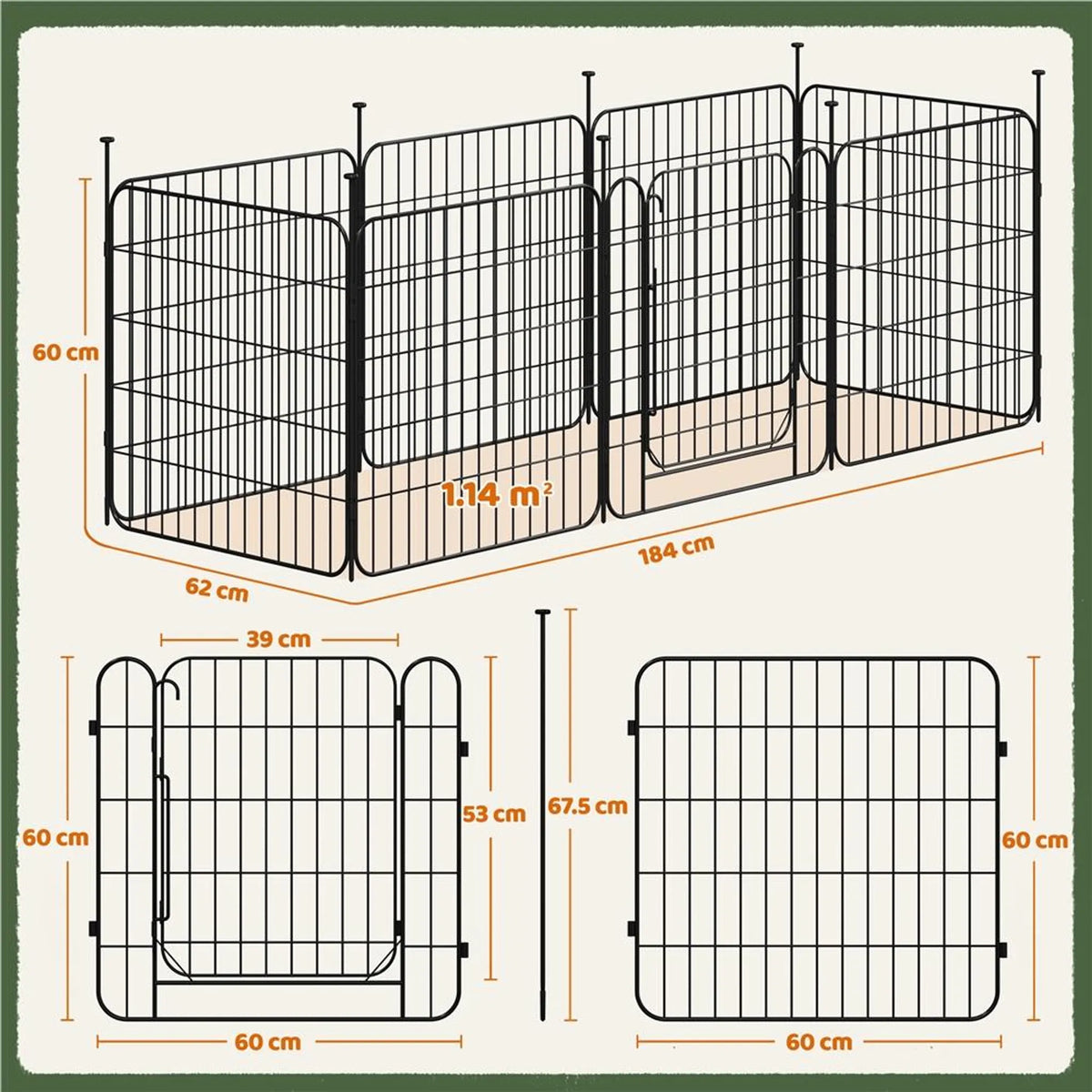 Yaheetech – Sicherer und flexibler Hundepark mit 8 Elementen, 60 cm – Mattschwarz – Metall