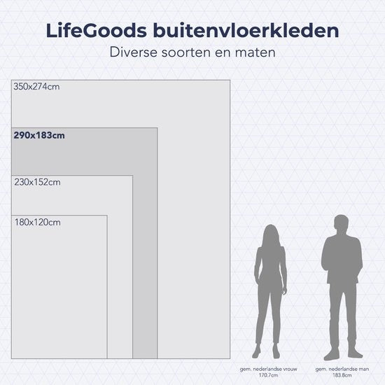 LifeGoods Outdoor Teppich - 183x290CM - Gartenteppich - Reversibel - Inkl. Tragetasche - Mit Muster - Beige/Weiß