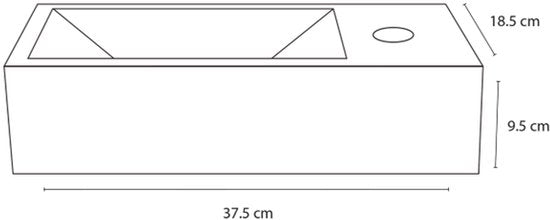 Differnz Helios Waschtisch-Set – 37,5 × 18,5 × 9,5 cm – Rechteckig – 1 Hahnloch rechts – Gerader, mattschwarzer Wasserhahn – Weiß