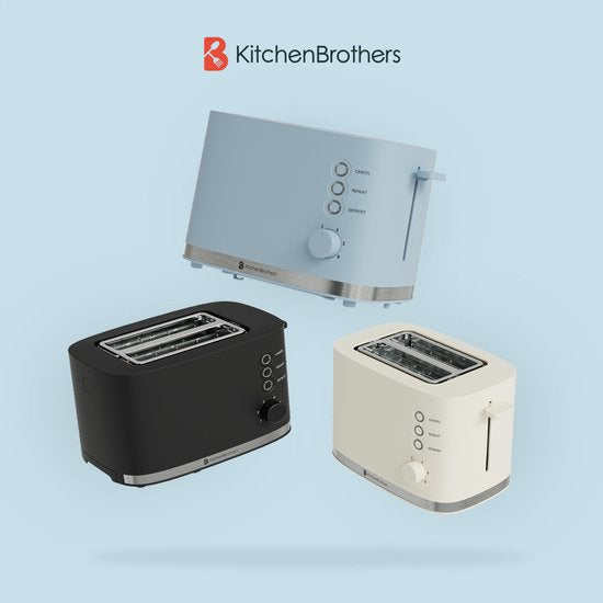 KitchenBrothers Toaster - Toaster - 6 einstellbare Wärmestufen - 2 extra breite Schlitze - 870W - Pastellblau