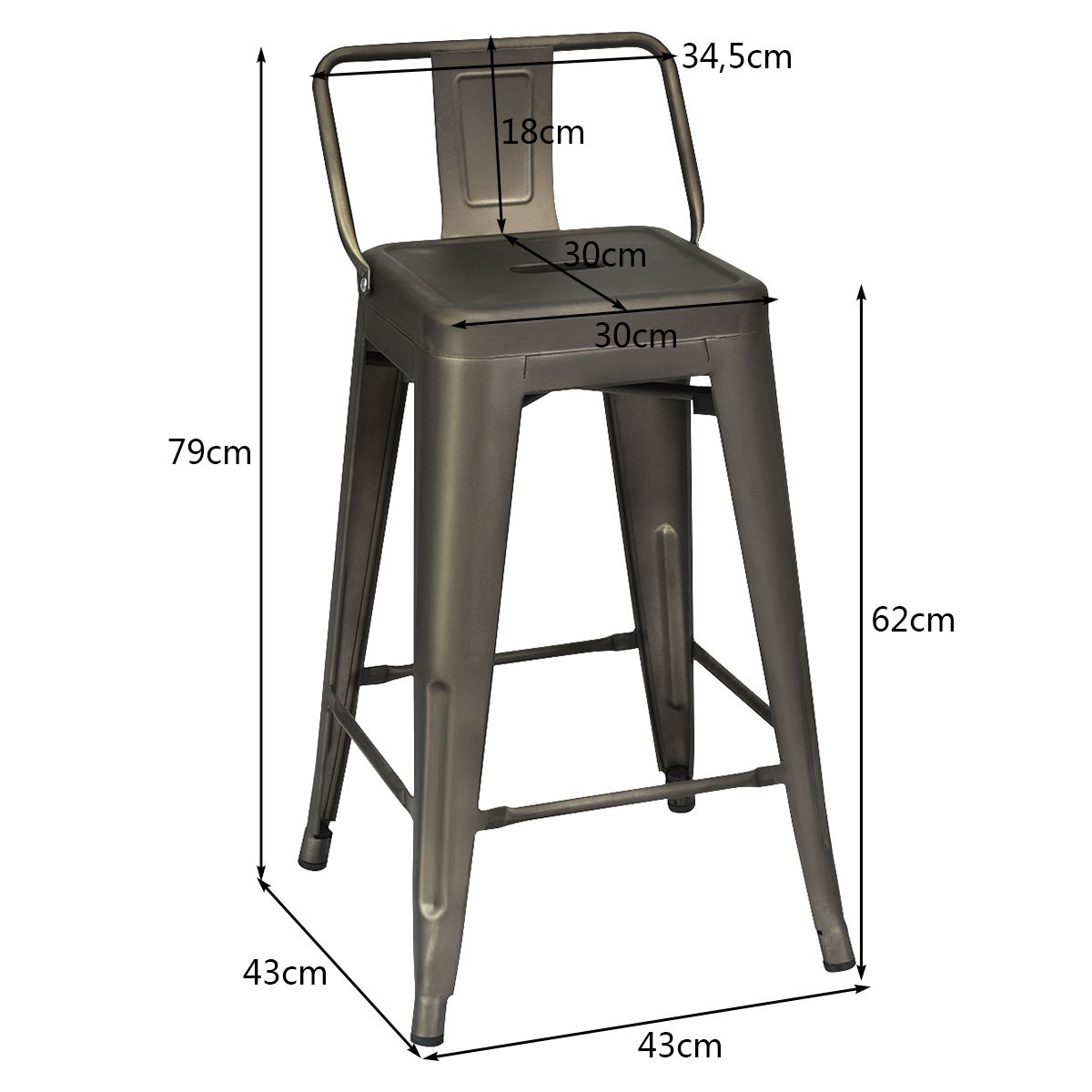 Coast Barhocker - 4er-Set - Metall - Max. 150 kg - 43 x 43 x 79 cm - Schwarz