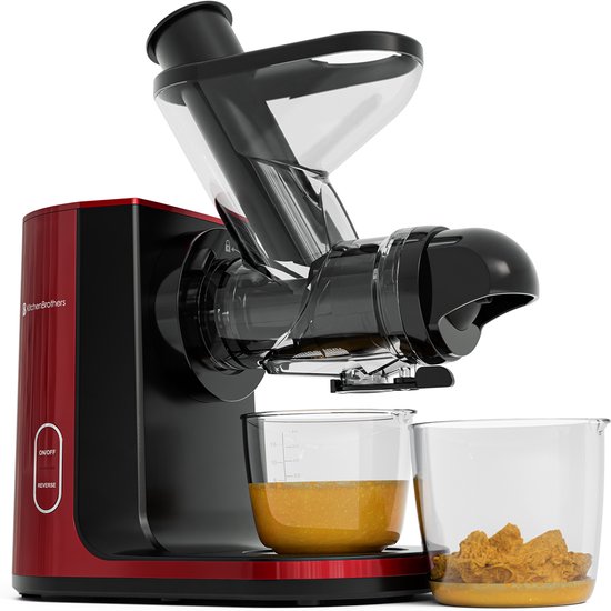 KitchenBrothers Slowjuicer - Entsafter - Gemüse- und Obstpresse - 43 mm und 60 mm Einfüllöffnung - 400 ml - Rot