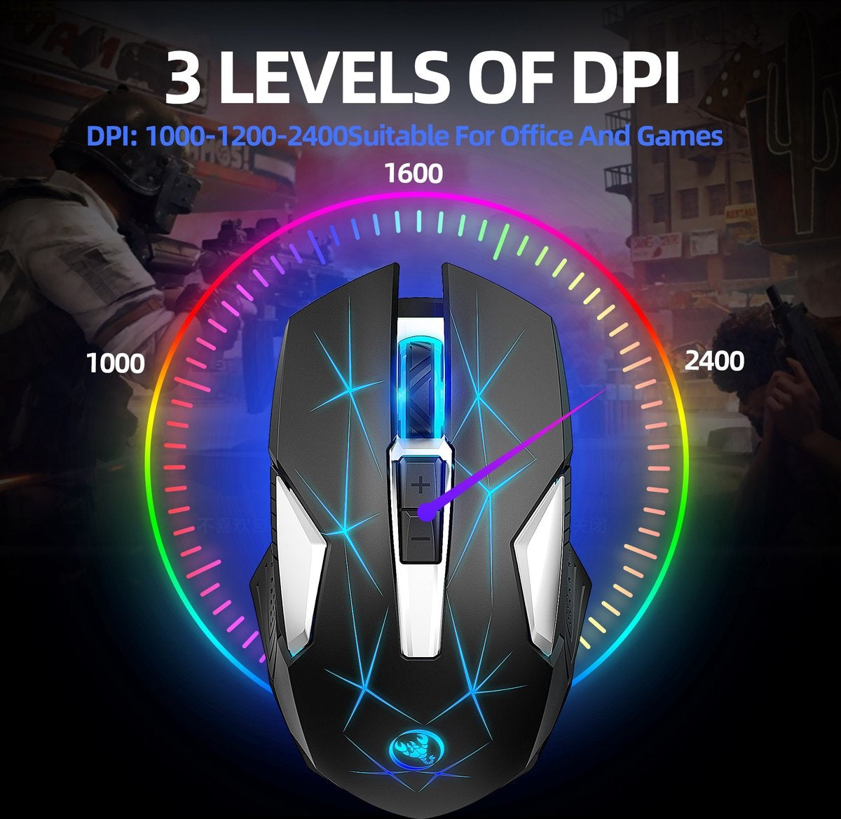 HXSJ T300 2.4G Wireless Gaming Mouse - Computermäuse - Ultraleicht - Kompakt für unterwegs - RGB-Beleuchtung - Schwarz