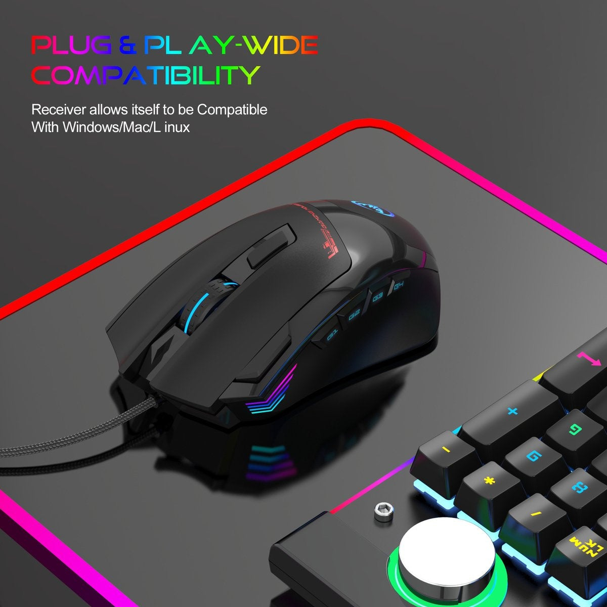 HXSJ S600 Pro Optische Gaming-Maus - Programmierbar - RGB-Licht - Ergonomisch - 7200DPI - Schwarz