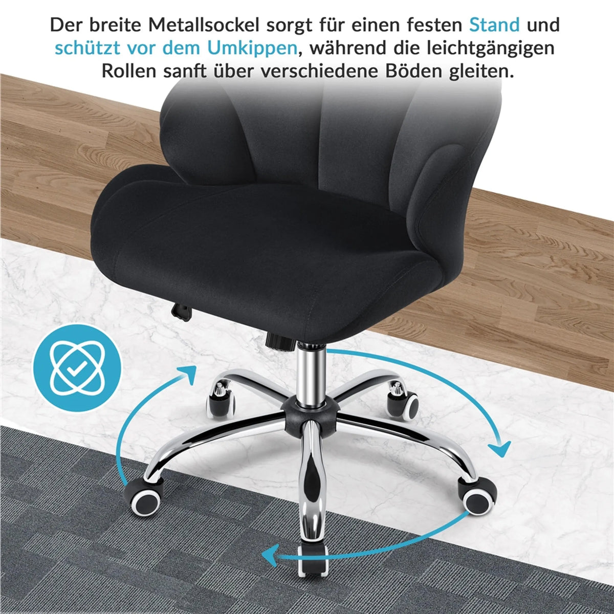 Yaheetech – Eleganter Drehstuhl im Muschel-Design, 76,5–86 cm – Schlichtes Schwarz – Polyester und Metall