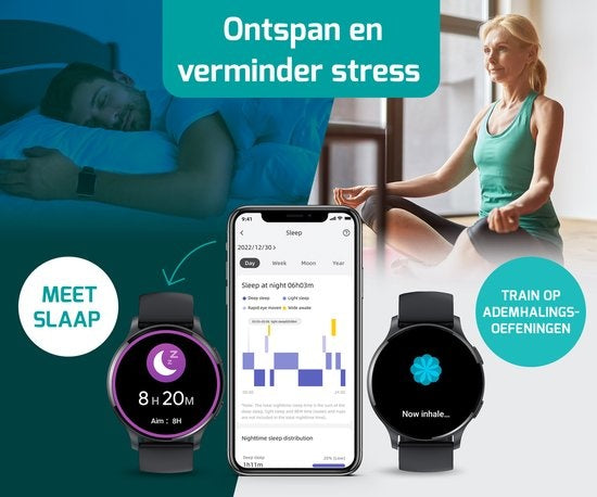 FITAGE Sportuhr - Smartwatch - Schrittzähler Uhr - Smartwatches - Activity Tracker - GPS - Frauen und Männer - Schwarz