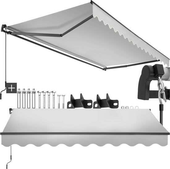 tectake® Sonnenschirm mit Gelenkarm - 300 x 250 cm - Markise - Sonnenschutz für Fenster, Balkon, Außenbereich - Wandmontage - Wasser- und UV-beständig - Hellgrau