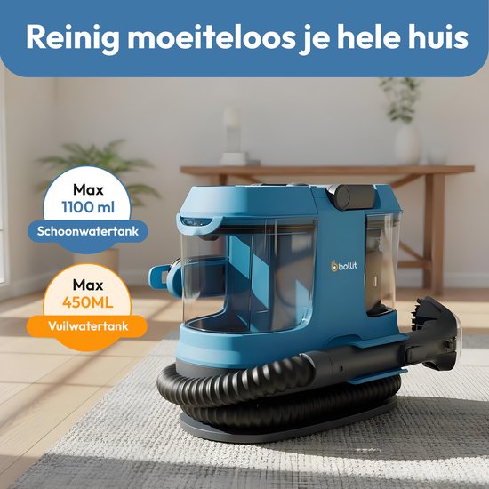 BOLLIT 4-in-1 600 W Kompakter Teppichreiniger – Fleckenentferner & Polsterreiniger – Für Sofas, Autos und Matratzen – Nasssauger – Möbelreiniger – Reinigungsgerät – Sitzreiniger – Matratzenreiniger – Textilreiniger