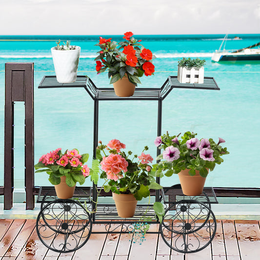 Decoratieve bloemenstandaard Plant-stands met 6 planken met vrijstaande bloemauto's voor binnen- en buiten metalen zwart 80,5 x 25 x 75