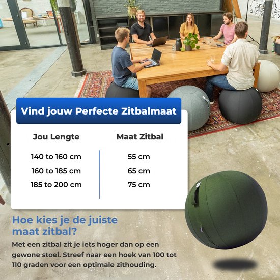 Backerz Sitting Ball 55 CM - Sitting Bälle mit Cover Leinen - Ergonomische Büro und Home Office Stuhl - Luxus Yoga Ball - Olivgrün