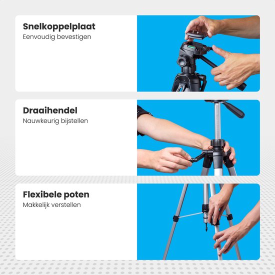 Auronic Stativ - Kamera - Telefon - Iphone - Stativ mit Smartphone-Halterung - Silber Grau