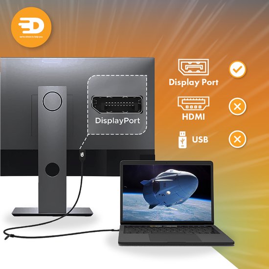 USB C zu Displayport Kabel - 8K 60Hz 4K 120Hz - Thunderbolt 3 - Geeignet für Apple / iMac / Macbook (Pro) - 1,8 Meter