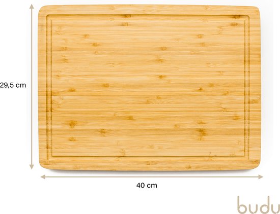 Budu Schneidebrett Thick Deluxe - Bambus - 4CM dick - Schneidebrett Holz - Schneidebretter aus Holz - Schneidebrett Geschenk - 29,5 x 40 x 4 cm
