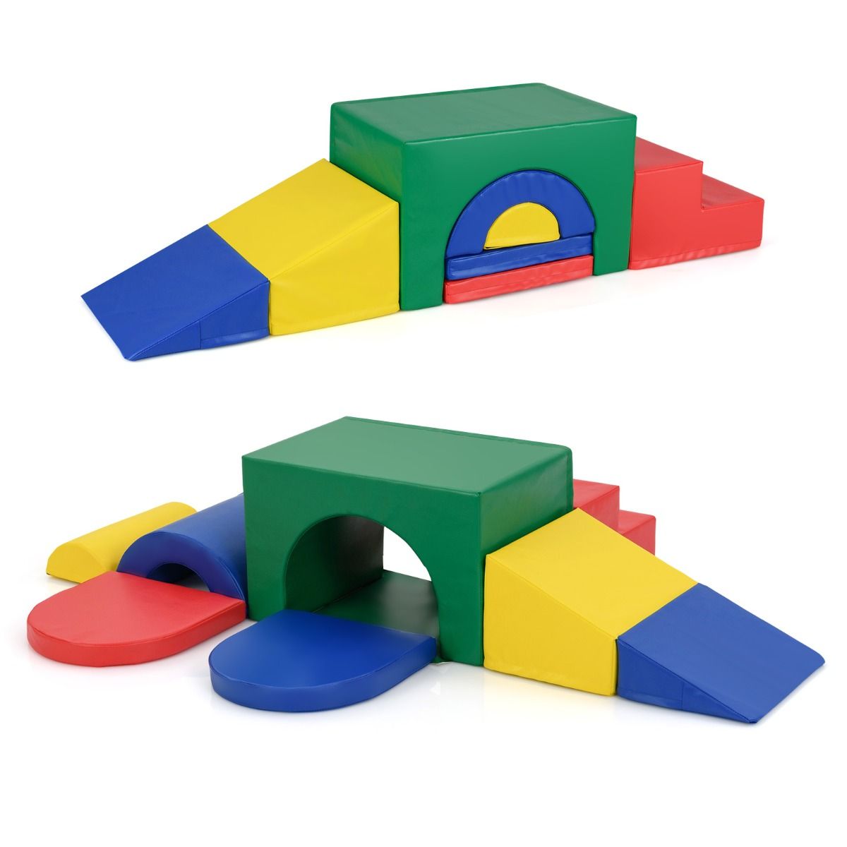coast 7-teiliges weiches Kletterblock-Set für Kleinkinder - farbenfrohes PU-Leder-Spielgerät mit Schaumstoff, 40×40×25 cm und 60×40×38 cm