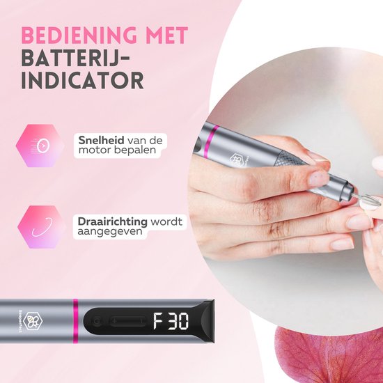 Beeperfect® Cordless Electric Nail File Pro Edition - Nagelfräse - Maniküre- und Pediküre-Set - wiederaufladbar - 11 Bits und 60 Schleifrollen - 30.000 U/min