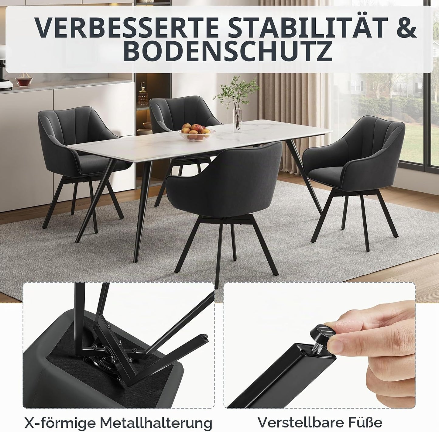 Yaheetech Esszimmerstuhl, um 360° drehbar, mit Armlehnen – Samt – 55 x 58,5 x 82 cm – Dunkelgrau
