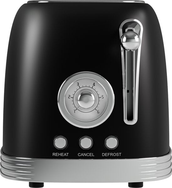 KitchenBrothers Retro-Toaster - Toaster - 6 Heizstufen - 2 extra breite Schlitze - 815W - Schwarz