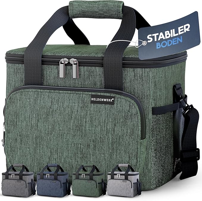 HELDENWERK Große Kühltasche, faltbar, isolierte Kühltasche, Thermotasche, auslaufsicher und wasserdicht, Picknick-Lunchbag, Frühstückstasche, Thermotasche, Isoliertasche - Olivgrün