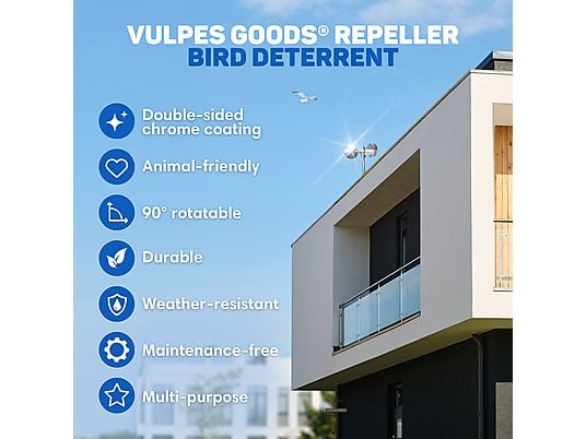 Vulpes Goods Vogelverjager VG-VVZ1 – Wind Rotatie – Reflektierende Spiegel – 29 cm – Silber