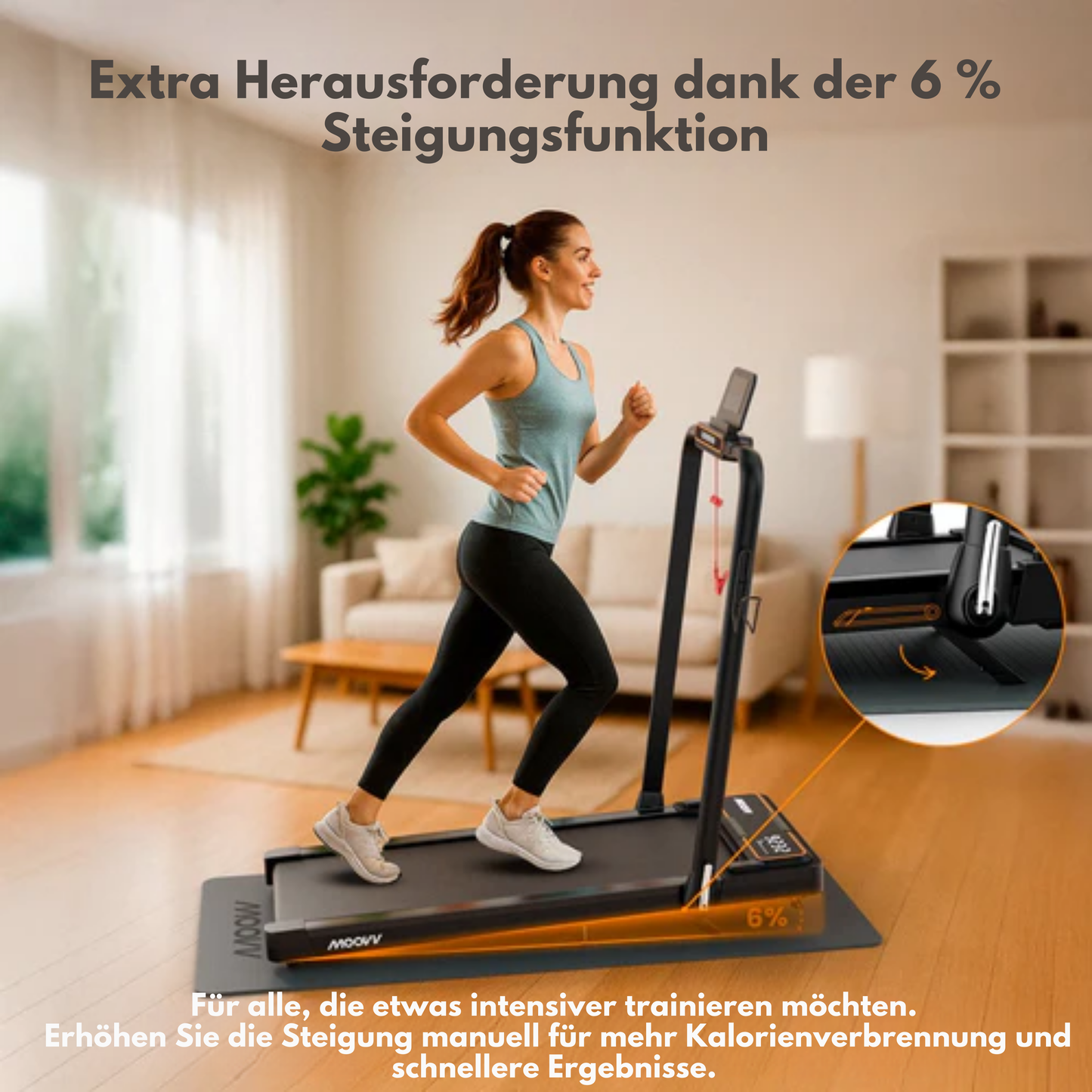 Moovv SmartStep Pro v2 Incline - Laufband mit 6% Steigungsfunktion - Klappbar - 1-12km/h - Inkl. Zubehör - 124 x 64 x 13 cm - Schwarz