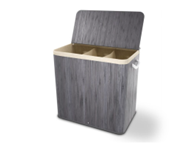 Juskys Bambus-Wäschekorb – 150 Liter – 3 Fächer – grau – mit Deckel