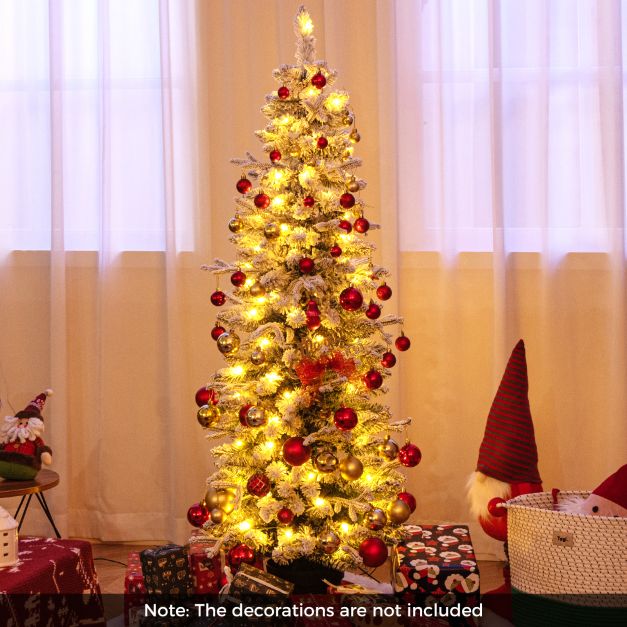 Costway Künstlicher Weihnachtsbaum - Inkl. 140 LEDs & Zementsockel - 180 x 50 x 180 cm - Grün/Weiß