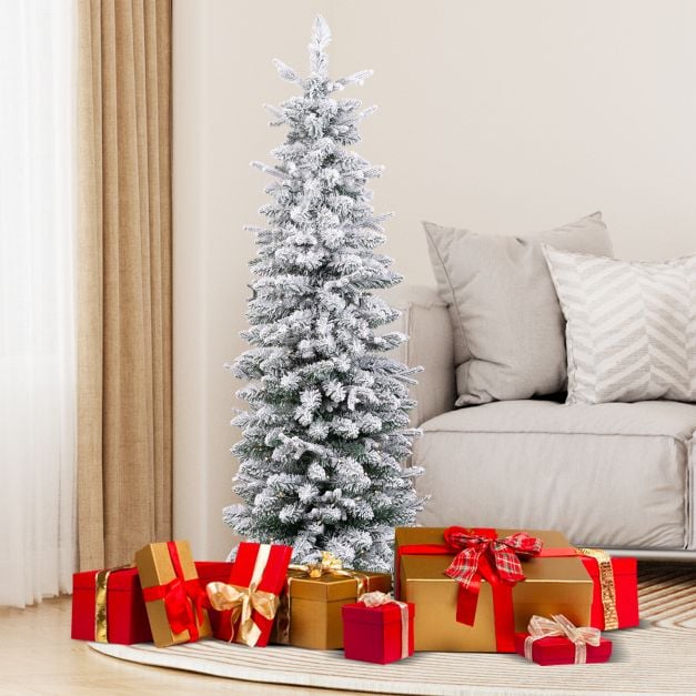 Costway Künstlicher Weihnachtsbaum - Inkl. 140 LEDs & Zementsockel - 180 x 50 x 180 cm - Grün/Weiß