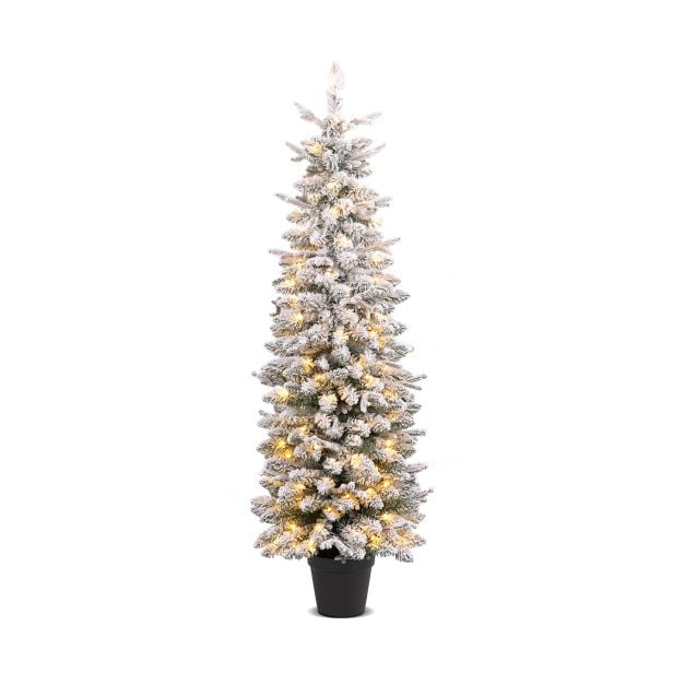 Costway Künstlicher Weihnachtsbaum - Inkl. 140 LEDs & Zementsockel - 180 x 50 x 180 cm - Grün/Weiß