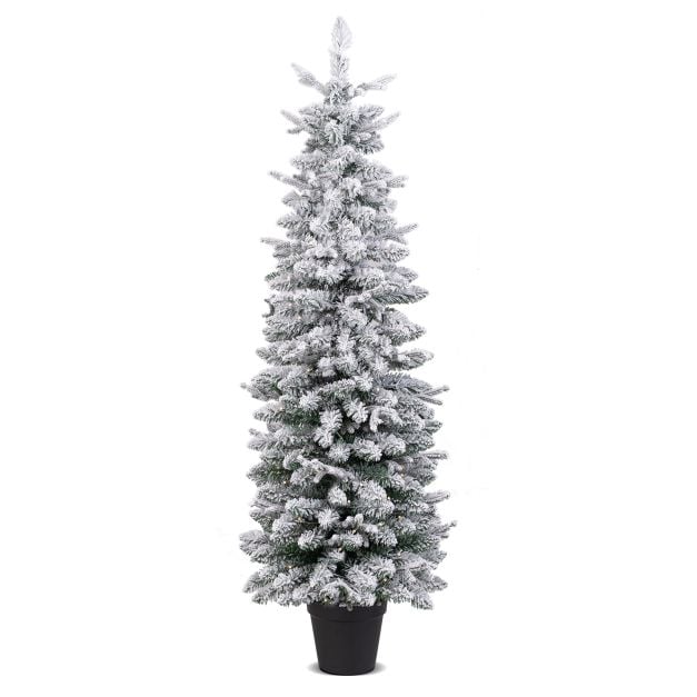Costway Künstlicher Weihnachtsbaum - Inkl. 140 LEDs & Zementsockel - 180 x 50 x 180 cm - Grün/Weiß