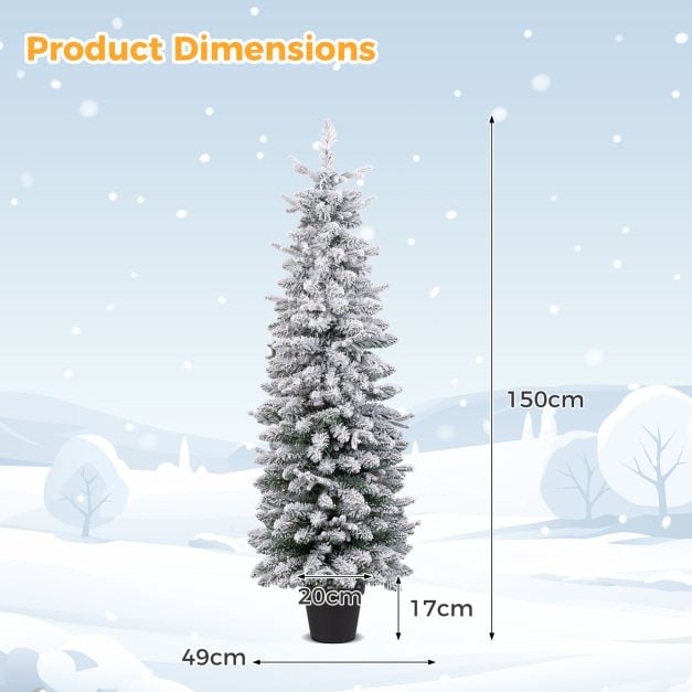 Costway Künstlicher Weihnachtsbaum - Inkl. 140 LEDs & Zementsockel - 180 x 50 x 180 cm - Grün/Weiß