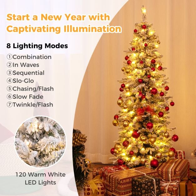Costway Künstlicher Weihnachtsbaum - Inkl. 140 LEDs & Zementsockel - 180 x 50 x 180 cm - Grün/Weiß