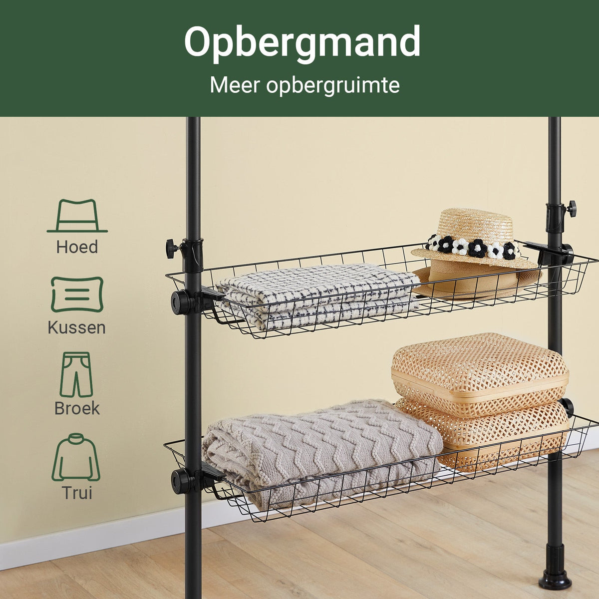 SoBuy KLS04-II-SCH Teleskop-Kleiderständer - Schwarz - 209-311 x 200-295 cm - Stabiler Metall-Kleiderbügelständer mit Kleiderstangen und Ablagen