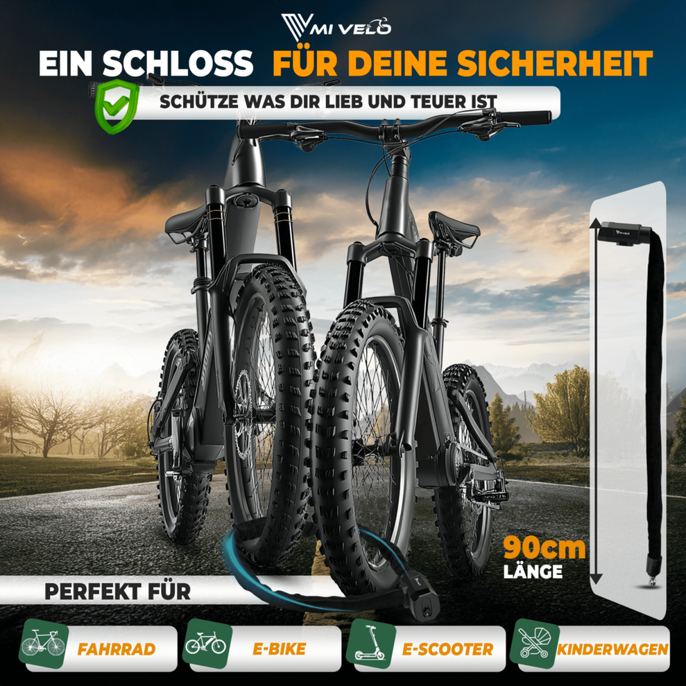 MIVELO Fahrradkette - Mit Schlüsselschloss - 90 CM - Stahl - Schwarz