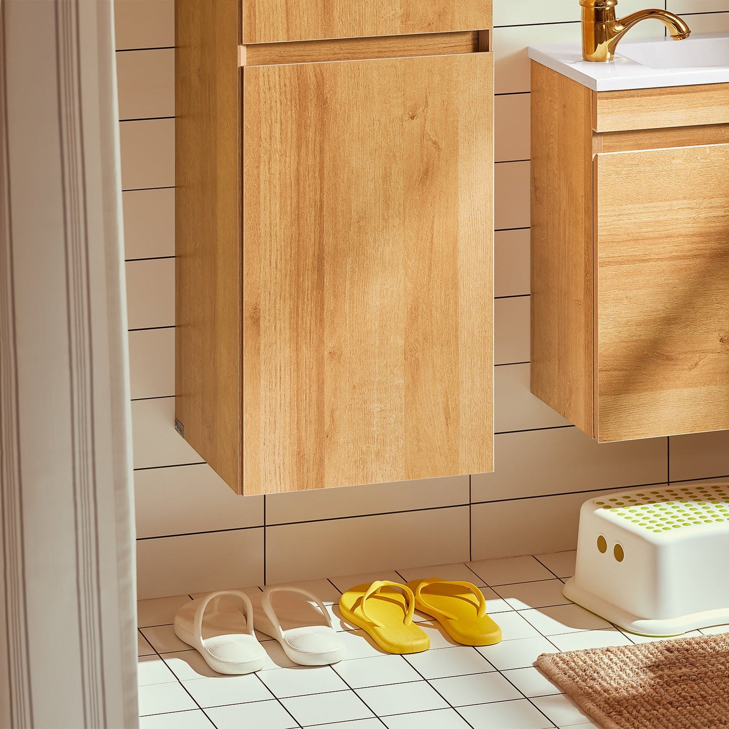 SoBuy BZR175-N Hoher schmaler Badezimmerschrank, Hängeschrank, Natur, 35 x 120 x 30 cm