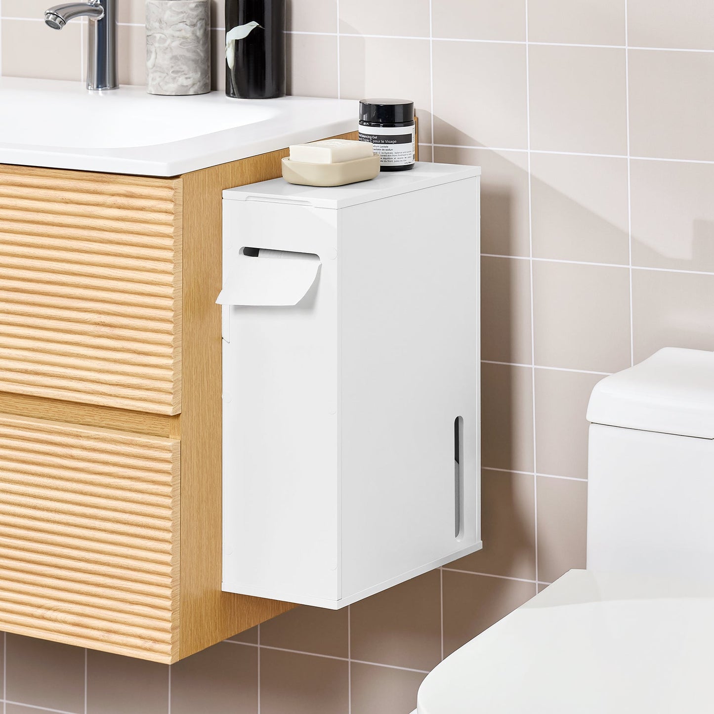 sobuy Toilettenpapierhalter Aufbewahrungsschrank - Weiß - 14 × 30 × 42 cm - Wandmontage