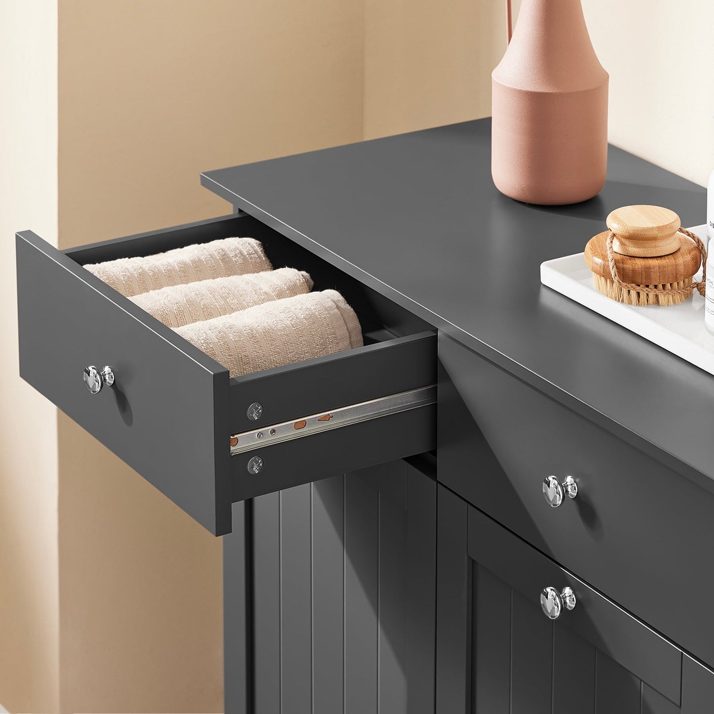 SoBuy Badezimmerschrank mit Wäschekörben - Holz - grau - 78x38x90 cm