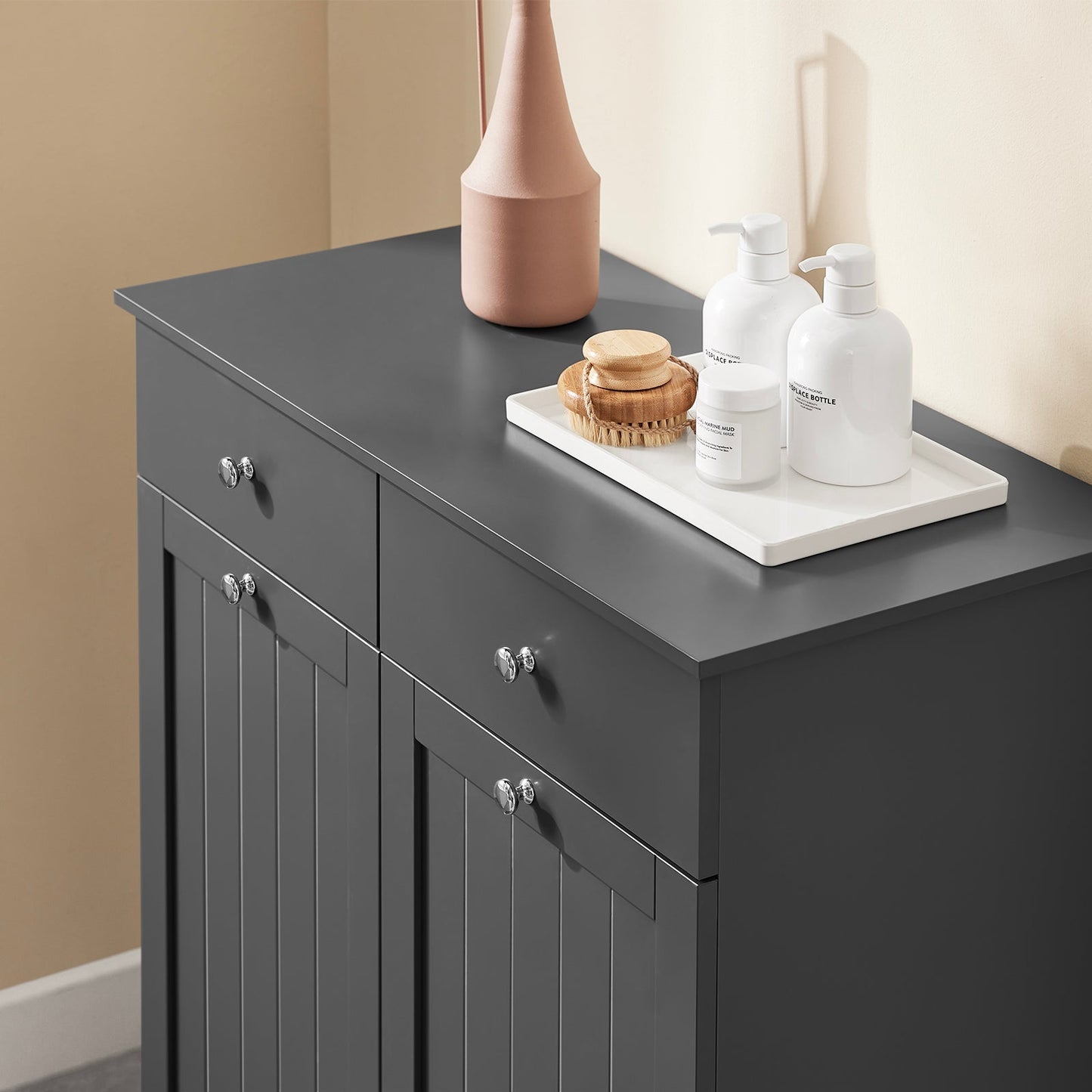 SoBuy Badezimmerschrank mit Wäschekörben - Holz - grau - 78x38x90 cm