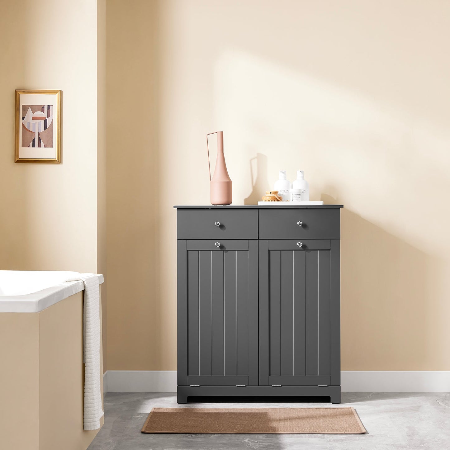 SoBuy Badezimmerschrank mit Wäschekörben - Holz - grau - 78x38x90 cm